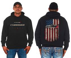 JH DESIGN GROUP Herren Dodge Charger Pullover Hoodie Amerikanische Flagge 2-seitiges Sweatshirt, Schwarz, Large von JH DESIGN GROUP
