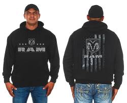 JH DESIGN GROUP Herren Dodge Ram Pullover Hoodie Amerikanische Flagge 2-seitiges Sweatshirt, Schwarz, Medium von JH DESIGN GROUP