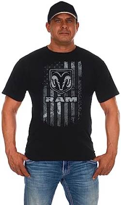 JH DESIGN GROUP Herren Dodge Ram T-Shirt Amerikanische Flagge Schwarz Rundhals Shirt, Schwarz, L von JH DESIGN GROUP