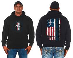 JH DESIGN GROUP Herren Ford Mustang Distressed US Flag 2-seitig Pullover Hoodie - Schwarz - Groß von JH DESIGN GROUP