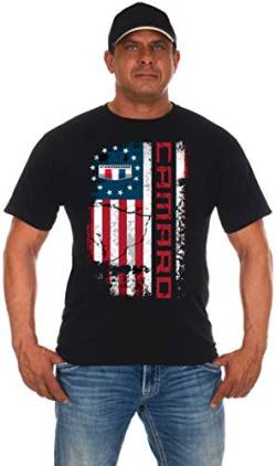 JH DESIGN GROUP Herren T-Shirt Chevy Camaro Distressed U.S.A. Old Glory Flag - Schwarz - Mittel von JH DESIGN GROUP