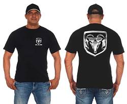 JH Design Herren T-Shirt Dodge Ram Logo kurzärmelig Schwarz - Schwarz - 3X-Groß von JH DESIGN GROUP