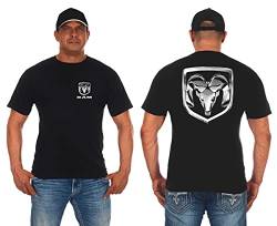 JH Design Herren T-Shirt Dodge Ram Logo kurzärmelig Schwarz - Schwarz - Groß von JH DESIGN GROUP