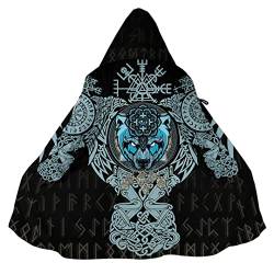 JHBTFQ Wikinger Kapuzenumhang für Herren, Nordischer Kaschmir Mantel Winter Warm 3D Printed Cosplay Jacke Bademantel,Fenrir,XXL von JHBTFQ