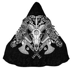 JHBTFQ Wikinger Kapuzenumhang für Herren, Nordischer Kaschmir Mantel Winter Warm 3D Printed Cosplay Jacke Bademantel,Vegvisir Sheep,5XL von JHBTFQ