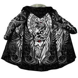 JHBTFQ Wikinger Kostüm Herren Mantel Kleidung Mittelalter Ritter Drucken Winter Warmer Kapuzenmantel Kunstkaschmir,Odin god,5XL von JHBTFQ