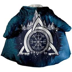 JHBTFQ Winter Thermomantel Kapuzenumhang für Herren, Wikinger Faux Cashmere Jacke Cosplay Cape 3D Druck Nordische Kleidung,Vegvisir,XXL von JHBTFQ