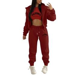 JIAALU 3 Stücke Damen Sportanzüge 3-teiliges Lounge-Set für DamenJogginganzug Sport Sets Yoga Outfit Langarm Kapuzenjacke + Crop Top + Jogginghose mit Taschen von JIAALU