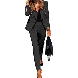 JIAALU Damen Anzugjacke Hosenanzug Damen Festlich Elegant Business Hosenanzüge 2 Teiler Abendrobe Outfit Set Langarm Anzugjacke Slim Fit V-Ausschnitt Anzugjacke Modern Festlicher Suit Abendanzug von JIAALU