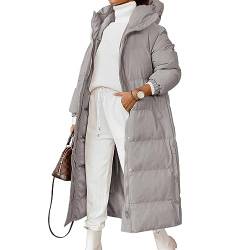 JIAALU Damen Daunenjacke Lang Mantel Steppmantel Verdickter Kapuzenmantel Winter Warm Winddicht Jacke Outdoorjacke Damen Winterjacke Casual Wintermantel von JIAALU