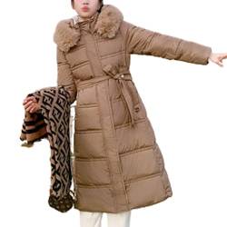 JIAALU Damen Daunenjacke Lang Mantel Steppmantel Verdickter Kapuzenmantel Winter Warm Winddicht Jacke Outdoorjacke Damen Winterjacke Casual Wintermantel von JIAALU