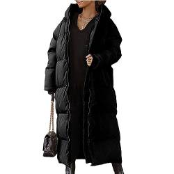 JIAALU Damen Daunenjacke Lang Mantel Steppmantel Verdickter Kapuzenmantel Winter Warm Winddicht Jacke Outdoorjacke Damen Winterjacke Casual Wintermantel von JIAALU