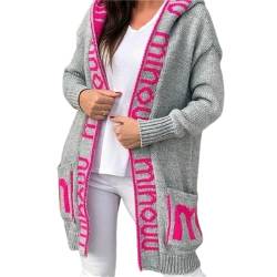 JIAALU Damen Strickjacke Lang Cardigan Kapuzenpullover Grobstrick-Cardigan mit Kapuze Grobstrickjacke Strickmantel mit Kapuze Cardigan Strickpullover Herbst Winter Jacke Sweater Outerwear von JIAALU