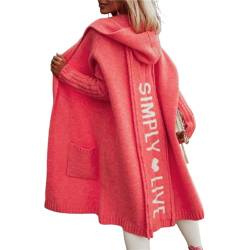 JIAALU Damen Strickjacke Lang Cardigan Kapuzenpullover Grobstrick-Cardigan mit Kapuze Grobstrickjacke Strickmantel mit Kapuze Cardigan Strickpullover Herbst Winter Jacke Sweater Outerwear von JIAALU