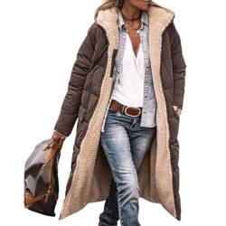 JIAALU Damen Warm Doppelseitige Plüsch Wintermäntel Auf Beiden Seiten Parka mit Fell Kapuze Warm Sherpa Fleece Gefütterter Frauen Oberbekleidung Outdoorjacke Steppjacke Steppmantel von JIAALU