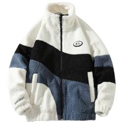 JIAALU Herren Jacke Patchwork Teddyfleece Mit Stehkragen Jacke Oberbekleidung Teddy Fleece mit Stehkragen Winterjacke Sweatjacke Mit Reißverschluss von JIAALU