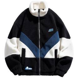 JIAALU Herren Jacke Patchwork Teddyfleece Mit Stehkragen Jacke Oberbekleidung Teddy Fleece mit Stehkragen Winterjacke Sweatjacke Mit Reißverschluss von JIAALU