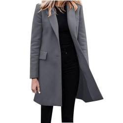 JIAALU Langer Trenchcoat für Damen Langärmliger Wollmantel mit doppelreihigen Knöpfen Mantel Trenchcoat Elegant Umlegekragen Wollmantel Große Größen Winddichter Lang Winter Einfarbige Wintermantel von JIAALU