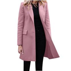 JIAALU Langer Trenchcoat für Damen Langärmliger Wollmantel mit doppelreihigen Knöpfen Mantel Trenchcoat Elegant Umlegekragen Wollmantel Große Größen Winddichter Lang Winter Einfarbige Wintermantel von JIAALU