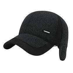 Herren Baseball Cap Wintermütze Schirmmütze mit Ohrenschutz Männer Baumwolle Mütze Baseballmütze Baseballkappe Earflap Cap für Draußen, Sport und Reisen, Grau, Einheitsgröße von JIAHG