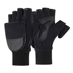 Herren Handschuhe Winter Warm Halbfinger Fäustlinge Doppelfunktione Winterhandschuhe Laufhandschuhe mit Flip Top Touchscreen Handschuhe zum Angeln, Fotografieren, Radfahren von JIAHG