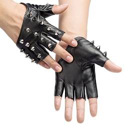 JIAHG 1 Paar Punk Handschuhe Nieten Handschuhe Fingerlos Rock Handschuhe Damen Half Finger Bowknot Lederhandschuhe für Tanz Hip Hop Performance Pole Dance Cosplay Party von JIAHG