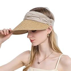 JIAHG Damen Sonnenhut mit großer Krempe Faltbar Sun Visor Cap Hüte Frauen Sommer Strohhut Sonnenblende Sport Strand Hut Sommerhut für Strand Golf von JIAHG