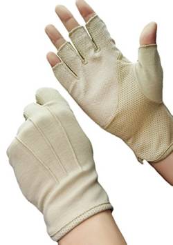 JIAHG Herren Halbfinger Handschuhe Baumwolle Fahrradhandschuhe Anti-Rutsch, Anti-UV Schutz, Atmungsaktiv Sporthandschuhe, Einheitsgröße, Beige von JIAHG