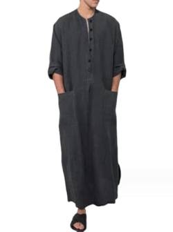 JIAHG Herren Kaftan V-Ausschnitt Langarm Kaftan Herren Islam Muslim Robe Baumwolle Arabische Islamische Kleidung Thobe Indisch Muslimische Afrika Dubai Kaftan Gebetskleidung für Männer von JIAHG