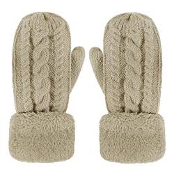 JIAHG Super Dicke gestrickt Handschuhe Damen Mädchen Fäustlinge Winterhandschuhe Fausthandschuhe Sporthandschuhe (Khaki) von JIAHG