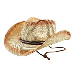 JIAHG Unisex Cowboyhut Strohhut Herren Westernhut Sommerhut Sonnenhut Stroh Panamahut Piratenhut Damen Strandhut Fischerhut Strandmütze von JIAHG