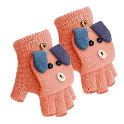 Kinder Halbfinger Handschuhe Fingerlose Fäustlinge Mädchen Winter Cartoon Fingerhandschuhe Strickhandschuhe Thermohandschuhe mit Klappe von JIAHG