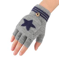 Kinder Halbfinger Handschuhe Fingerlose Fäustlinge Warm Mehrfarbige Strickhandschuhe Fingerhandschuhe mit Flip Top Mädchen Jungen Herbst Winter Bedarf von JIAHG