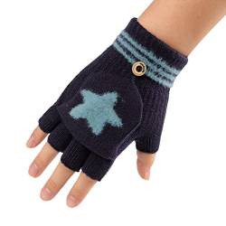 Kinder Halbfinger Handschuhe Fingerlose Fäustlinge Warm Mehrfarbige Strickhandschuhe Fingerhandschuhe mit Flip Top Mädchen Jungen Herbst Winter Bedarf von JIAHG