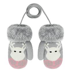 Kinder Winter Handschuhe Fäustlinge Baby Cartoon Fausthandschuh Halshandschuhe Dicke Doppelt Strickhandschuh mit Plüsch,0-3 Jahre alt, Spielen, Laufen, Skifahren Bedarf (Elch Grau) von JIAHG