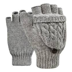 Winter Handschuhe Fingerlose Fäustlinge Damen Mädchen Doppelfunktione Winterhandschuhe Fingerhandschuhe Strickhandschuhe mit Flip Top, Grau, Einheitsgröße von JIAHG