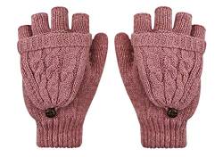 Winter Handschuhe Fingerlose Fäustlinge Damen Mädchen Doppelfunktione Winterhandschuhe Fingerhandschuhe Strickhandschuhe mit Flip Top, Rot, Einheitsgröße von JIAHG