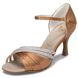 JIA JIA 20524 Damen Sandalen Ausgestelltes Heel Super-Satin Latein Strass Tanzschuhe Farbe Braun,Größe 37 EU von JIAJIA