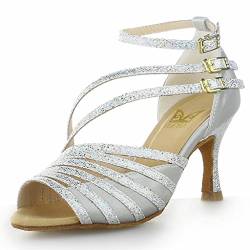 JIA JIA Y20517 Damen Sandalen Ausgestelltes Heel Super-Satin Latein Tanzschuhe Silber, 35 von JIAJIA