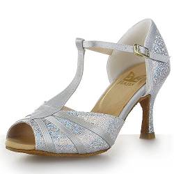 JIA JIA Y20524 Damen Sandalen Ausgestelltes Heel Super-Satin Latein Tanzschuhe Silber, 35 von JIAJIA