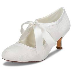 JIAJIA 14031 Hochzeitsschuhe Brautschuhe Spitze Damen Pumps Farbe Elfenbein,Größe 37 EU (4 UK) von JIAJIA