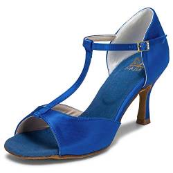 JIAJIA 20511 Damen Sandalen Ausgestelltes Heel Super-Satin Latein Tanzschuhe Farbe Blau,Größe 38 EU von JIAJIA
