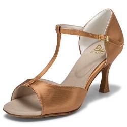 JIAJIA 20511 Damen Sandalen Ausgestelltes Heel Super-Satin Latein Tanzschuhe Farbe Braun,Größe 39 EU von JIAJIA