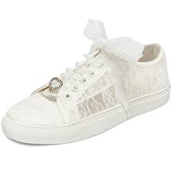 JIAJIA 8832 Hochzeitsschuhe Braut Turnschuhe Wohnungen Braut Tennisschuhe Spitze Turnschuhe Farbe Elfenbein,Größe 37 EU (4 UK) von JIAJIA