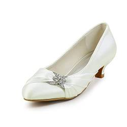 JIAJIA Braut 0112A Satin Niedriger Absatz Geschlossene Zehen Abschlussball Party Tanzen Hochzeit Schuhe Damen Pumps Farbe Elfenbein,Größe 40 EU (6.5 UK) von JIAJIA