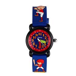 JIAN YA NA Jungen Uhr-wasserdicht 3D netten Karikatur-Entwurf-runde Vorwahlknopf-Silikon-Gummi-Gelee-Farben-Uhr-Band-Quarz-Armbanduhr Blau (Baseball Kid) von JIAN YA NA