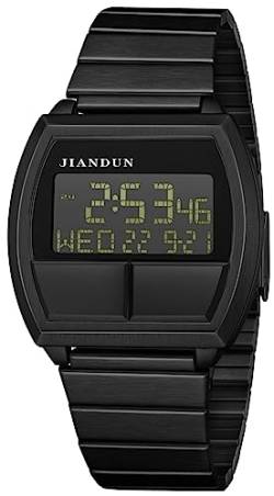 JIANDUN Ultradünne digitale Sportuhr mit Edelstahl, klassische Armbanduhr, wasserdicht, modische Armbanduhr für Herren und Damen, JD-Schwarz von JIANDUN