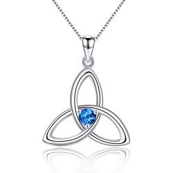 Damen Herz Halskette 925 Sterling Silber Celtic Knot Kette mit Schweiz Blau topas Keltische Halskette Good Luck Vintage Love Herz Irish Celtics Halskette mit Eleganten Geschenk-Box von JIANGXIN