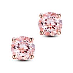 JIANGXIN 7MM Rosa Gold plattierte Ohrringe 925 Silber Ohrstecker Damen Rundschliff Morganit Simpel Ohrschmuck für Frauen Mädchen junge von JIANGXIN