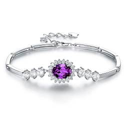 JIANGXIN 925 Sterling Silber Armbänder Damen Verstellbar Funkeln Birthstone Prinzessin Diana Armband Frauen Schmuck Geschenke für Mama Frau Mädchen mit exquisiter Geschenkbeutel (Amethyst) von JIANGXIN